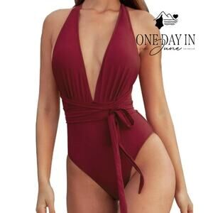 Cupshe Deep V Wrap One Piece Simwuit Size S